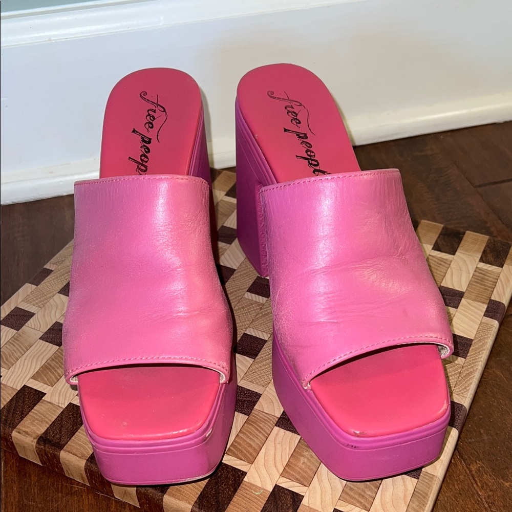 Free People Bold Pink Platform Mules